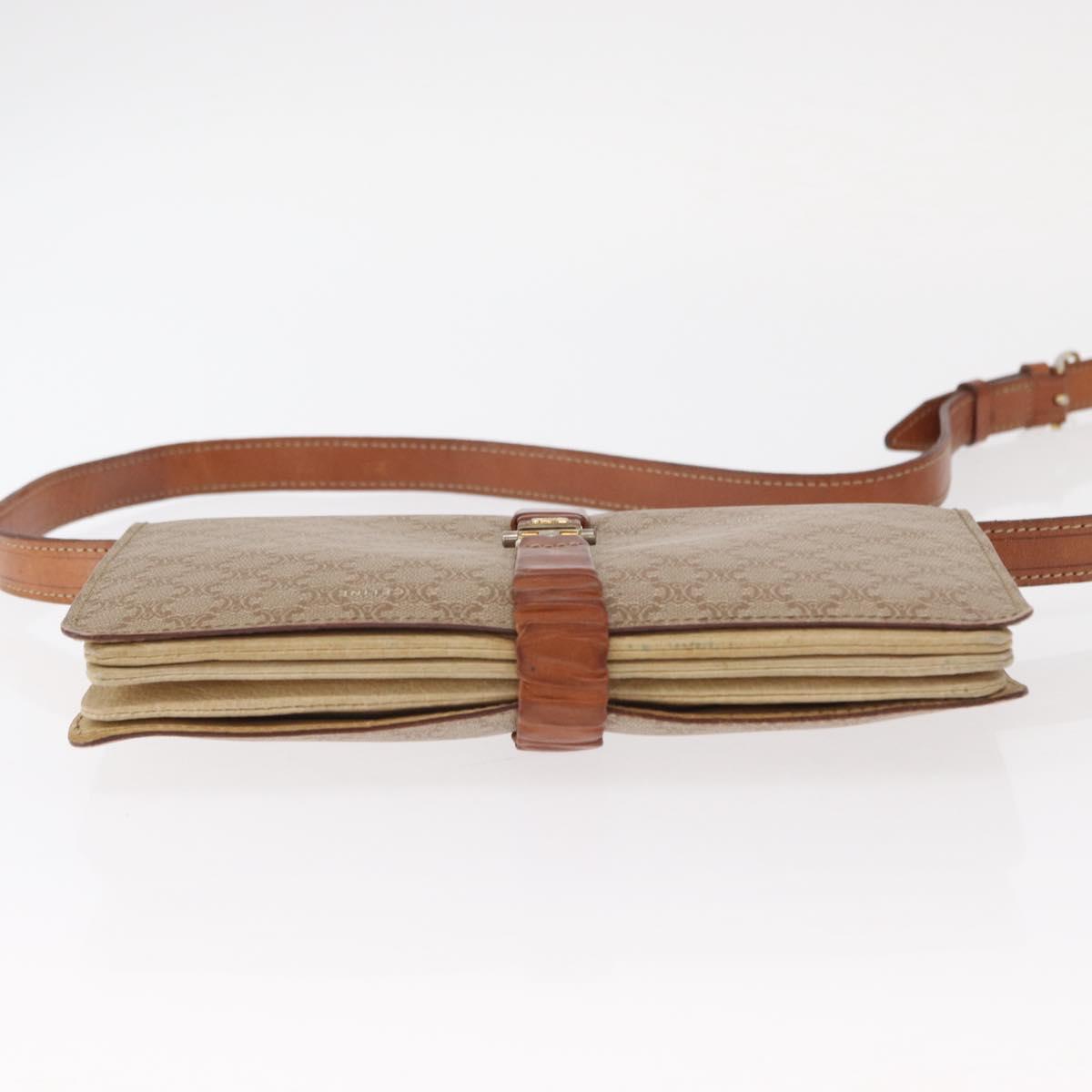 CELINE Macadam Canvas Shoulder Bag PVC Beige Gold Auth 159576
