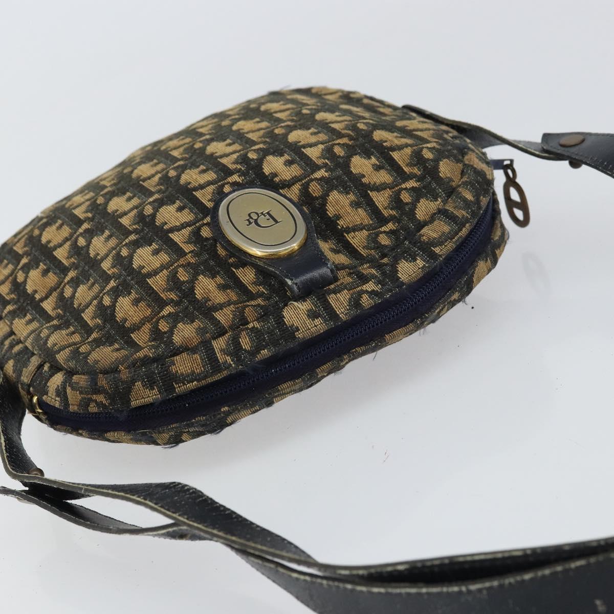 Christian Dior Trotter Canvas Shoulder Bag Navy Gold Auth 159578