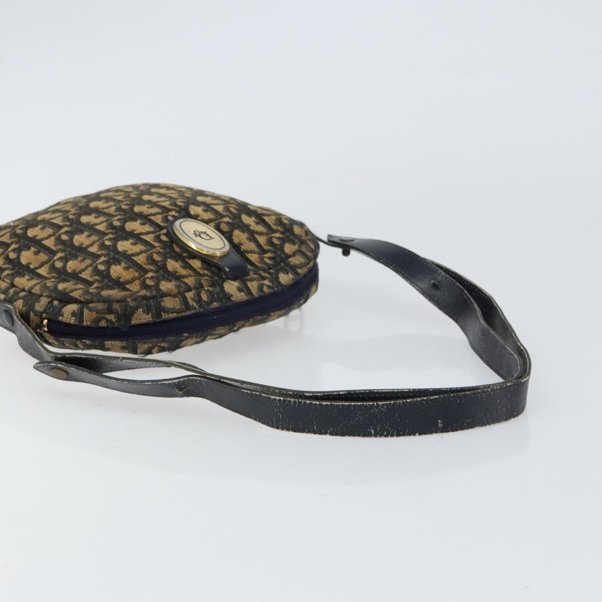 Christian Dior Trotter Canvas Shoulder Bag Navy Gold Auth 159578