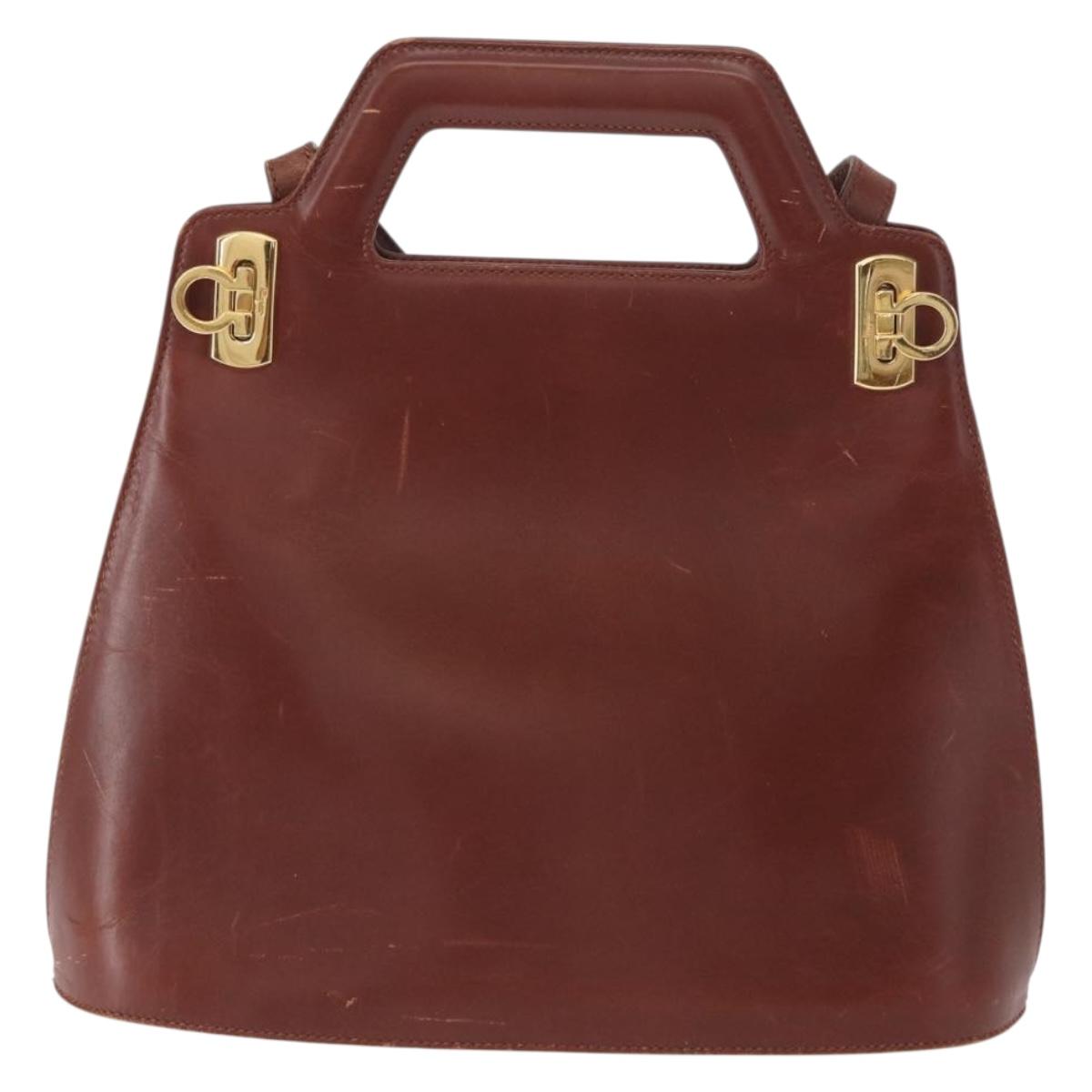 Salvatore Ferragamo Gancini Shoulder Bag Leather Brown Gold Auth 159579