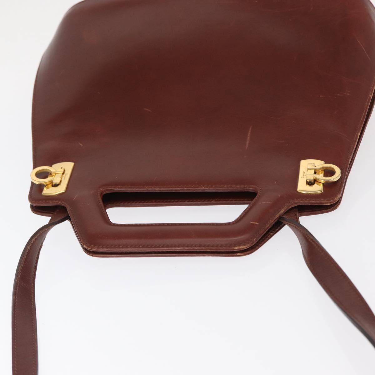 Salvatore Ferragamo Gancini Shoulder Bag Leather Brown Gold Auth 159579