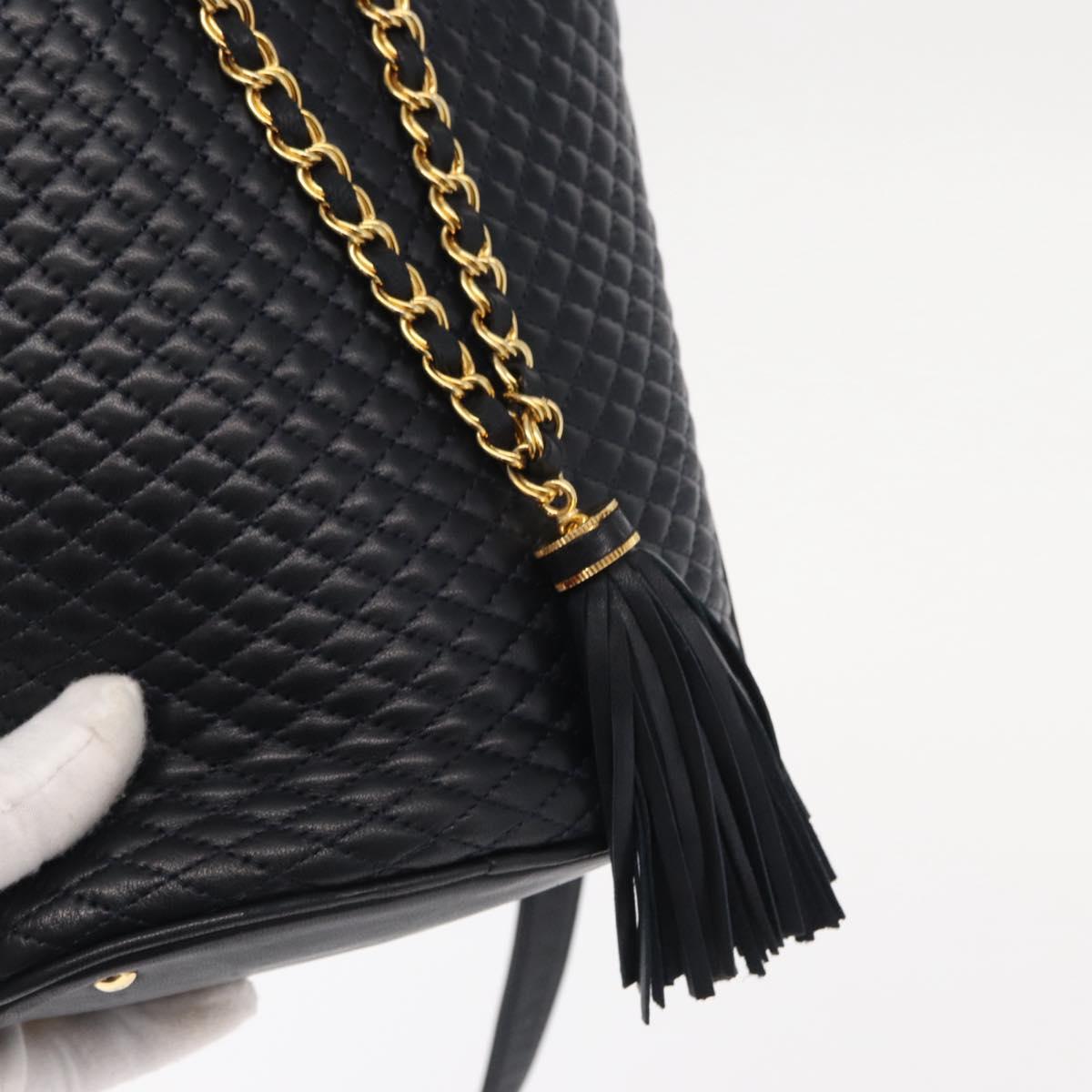 BALLY Chain Shoulder Bag Leather Navy Gold Auth 159580