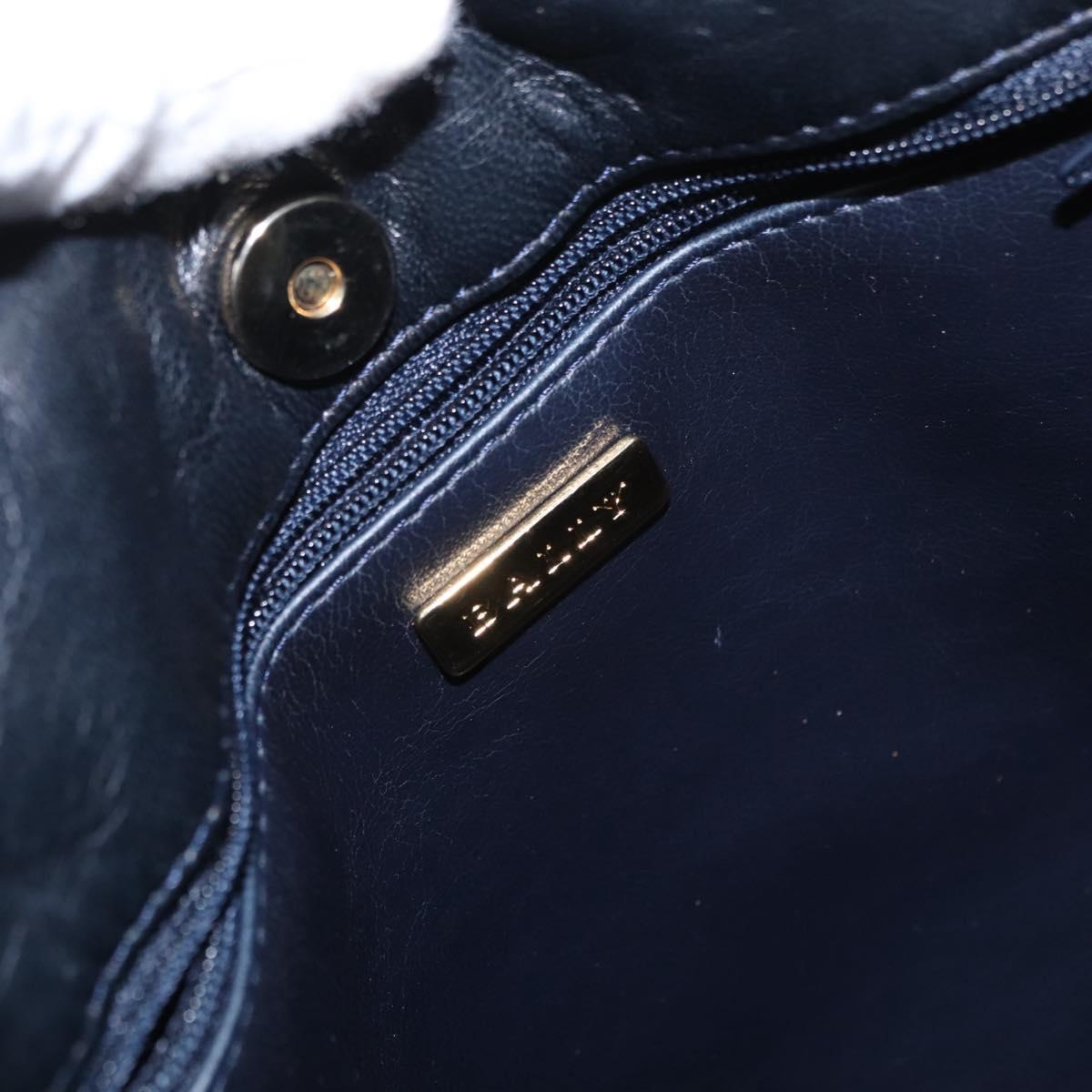 BALLY Chain Shoulder Bag Leather Navy Gold Auth 159580
