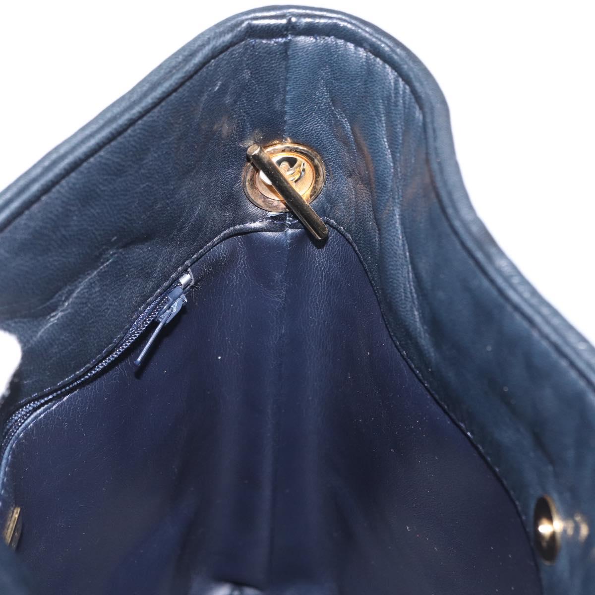 BALLY Chain Shoulder Bag Leather Navy Gold Auth 159580
