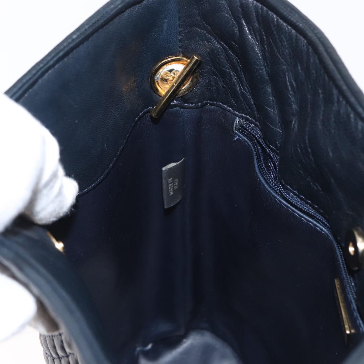 BALLY Chain Shoulder Bag Leather Navy Gold Auth 159580