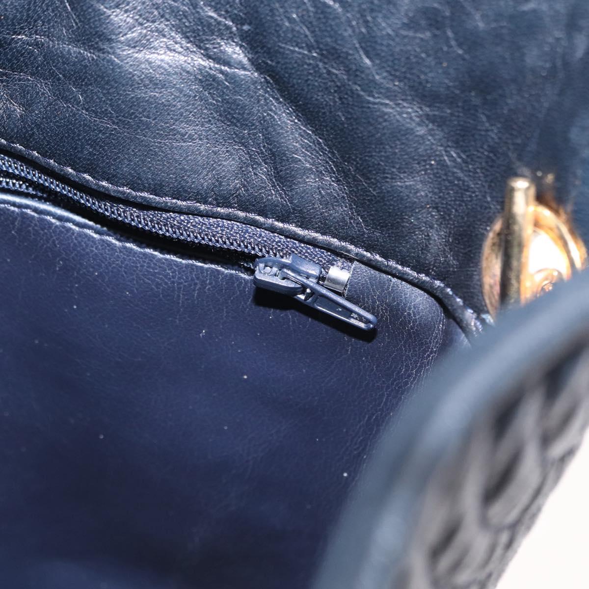 BALLY Chain Shoulder Bag Leather Navy Gold Auth 159580