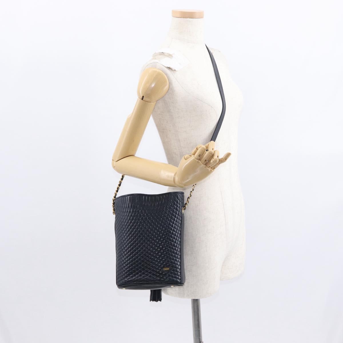 BALLY Chain Shoulder Bag Leather Navy Gold Auth 159580