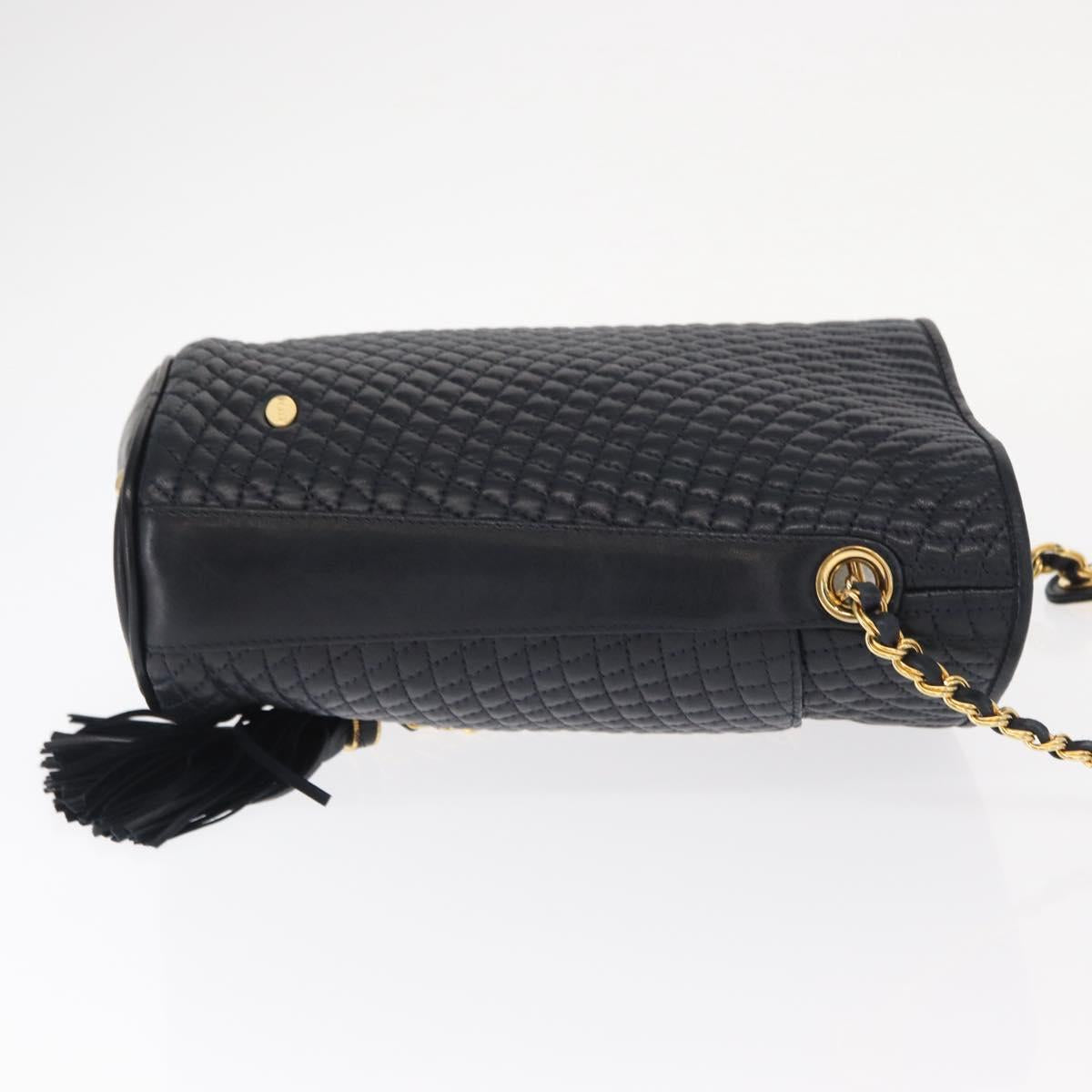 BALLY Chain Shoulder Bag Leather Navy Gold Auth 159580