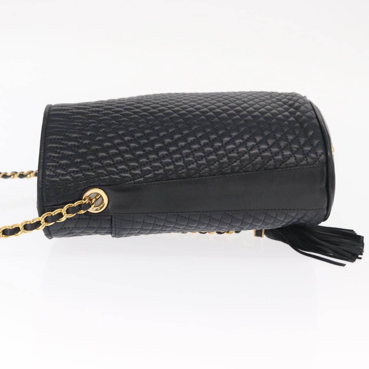 BALLY Chain Shoulder Bag Leather Navy Gold Auth 159580