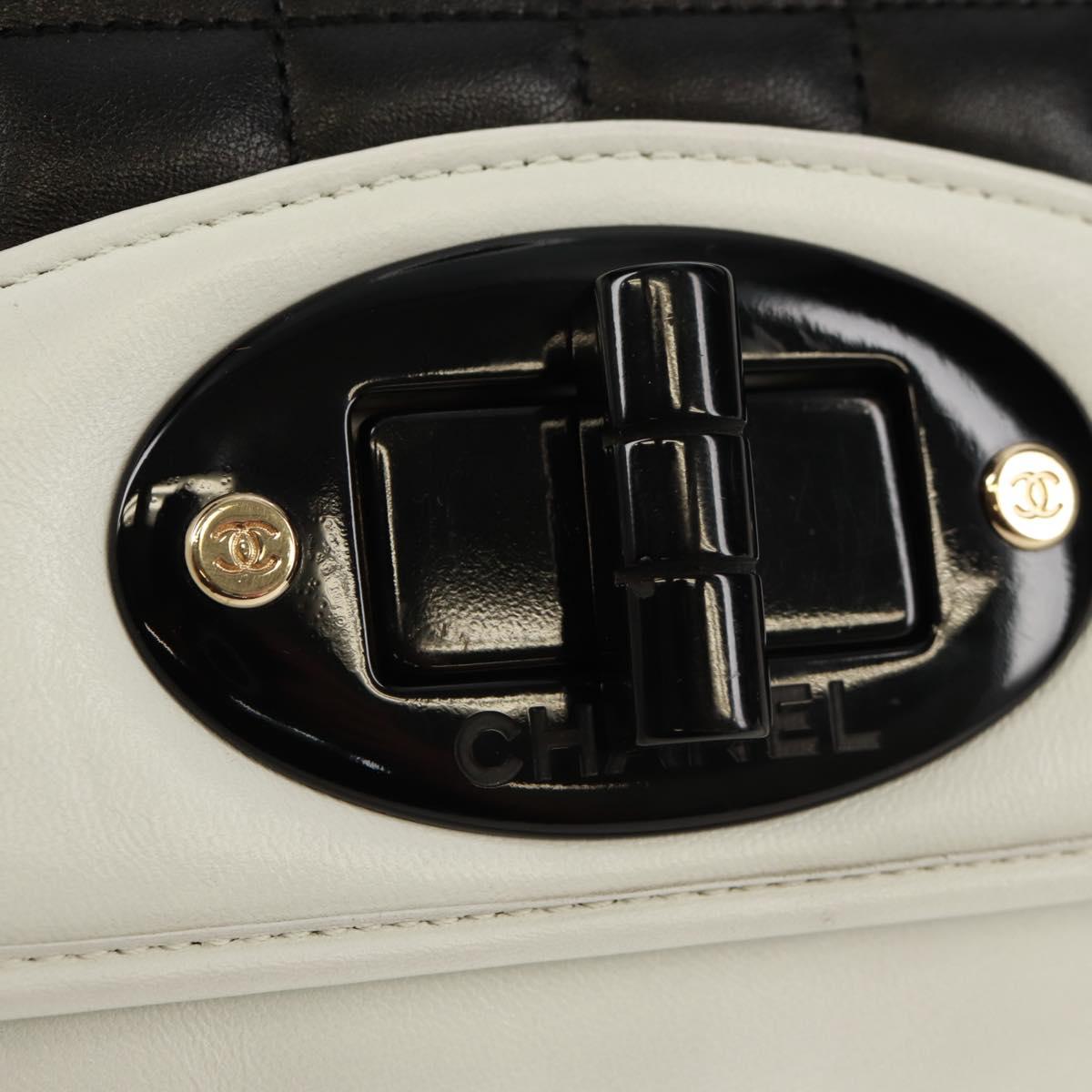CHANEL Choco Bar Chain Shoulder Bag Lamb Skin Black White CC Auth 159582V