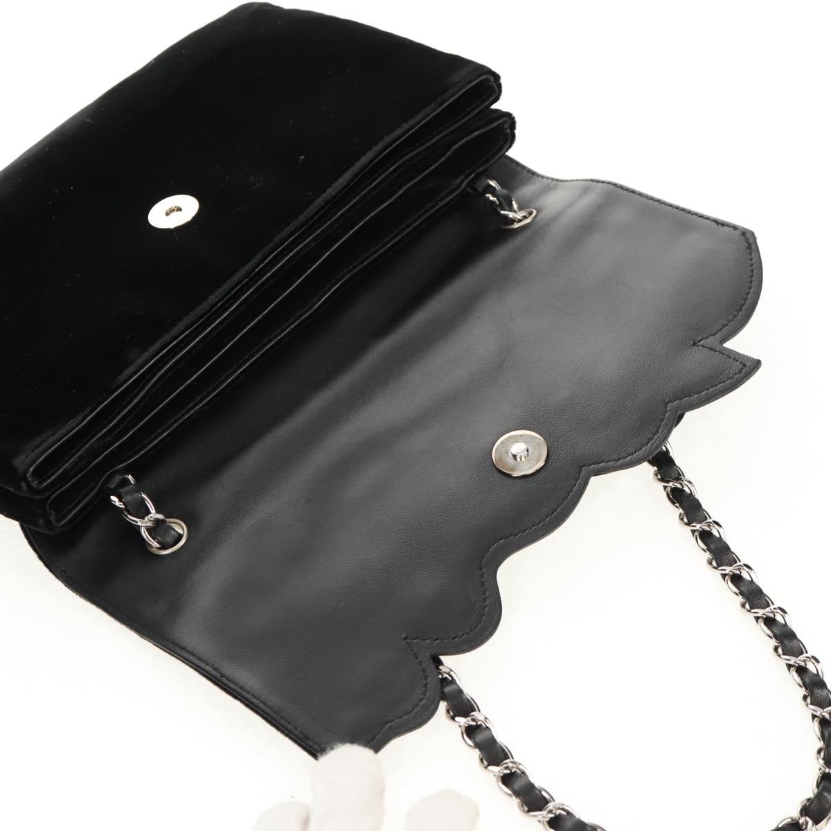 CHANEL Chain Camellia No.5 Shoulder Bag Velor Black Silver CC Auth 159584V