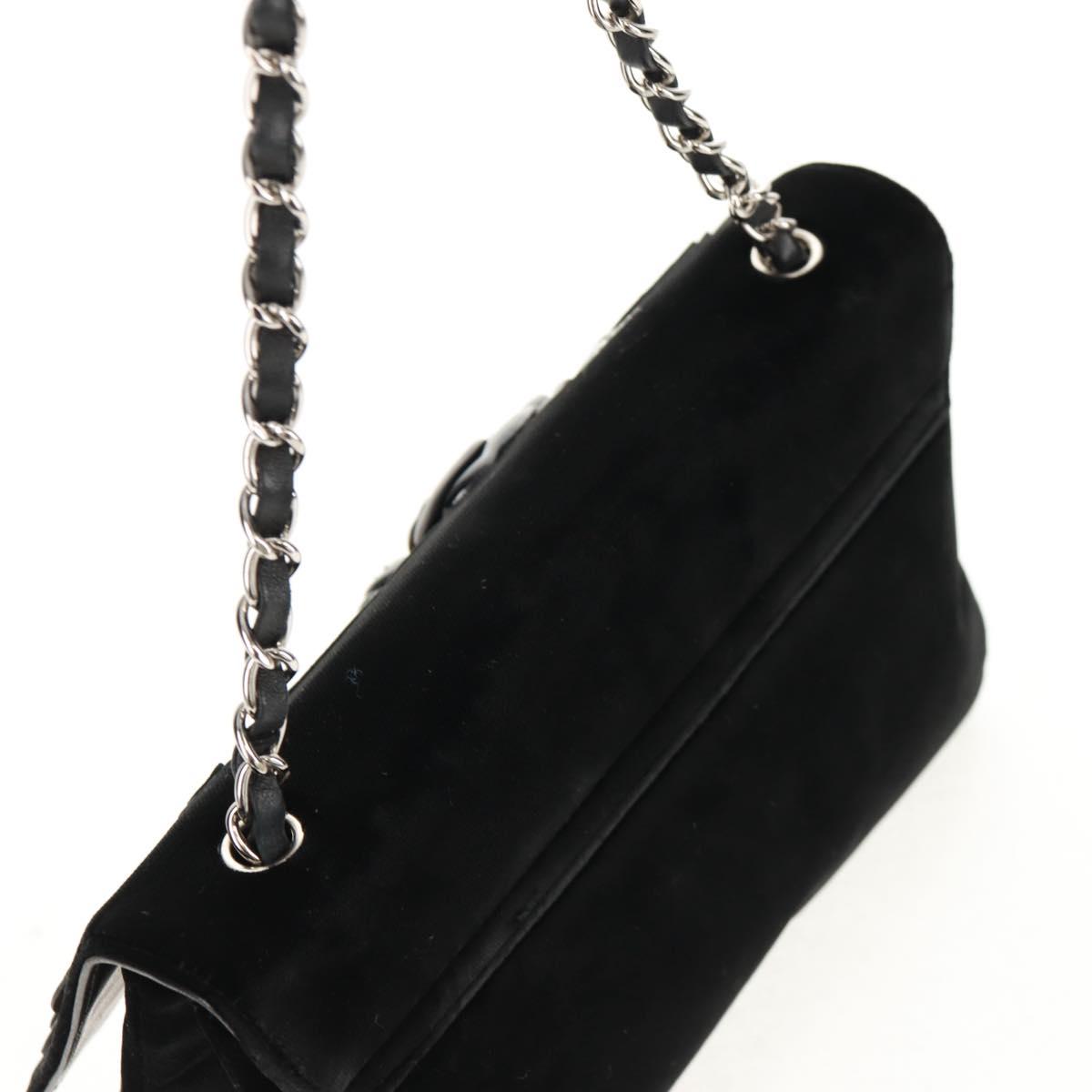 CHANEL Chain Camellia No.5 Shoulder Bag Velor Black Silver CC Auth 159584V
