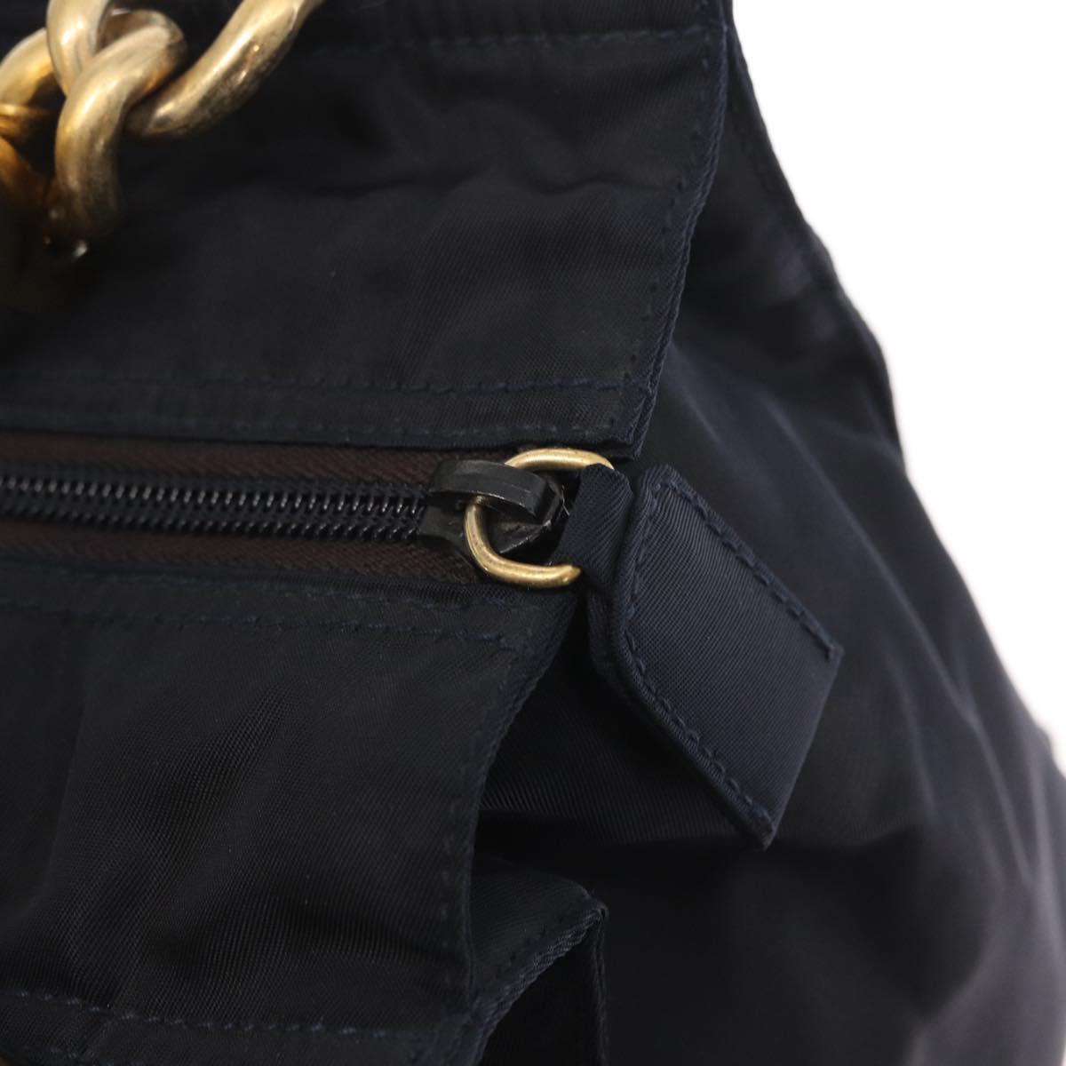 PRADA Hand Bag Nylon Navy Gold Auth 159587