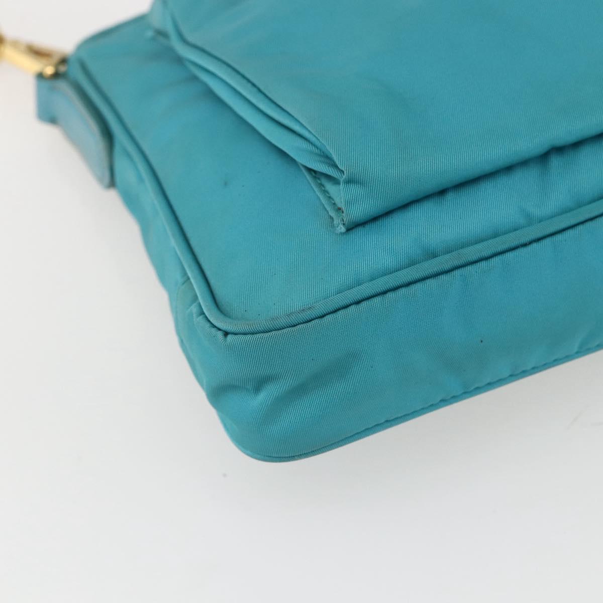 PRADA Shoulder Bag Nylon Light Blue Gold Auth 159589