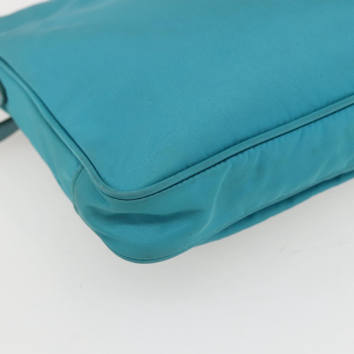 PRADA Shoulder Bag Nylon Light Blue Gold Auth 159589