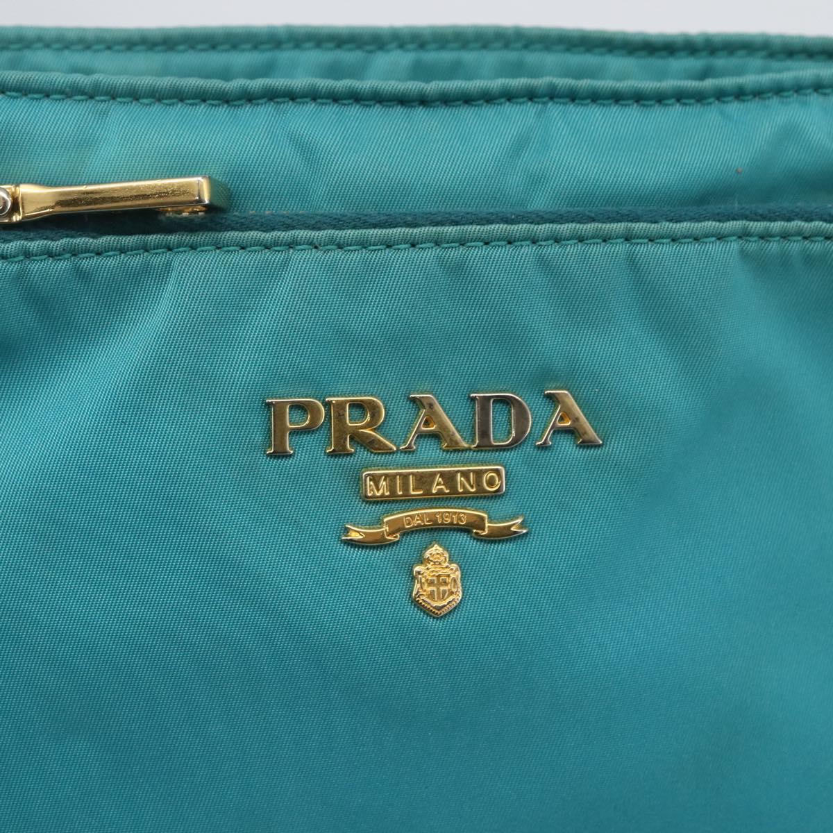 PRADA Shoulder Bag Nylon Light Blue Gold Auth 159589