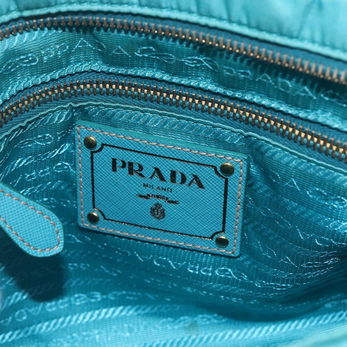 PRADA Shoulder Bag Nylon Light Blue Gold Auth 159589
