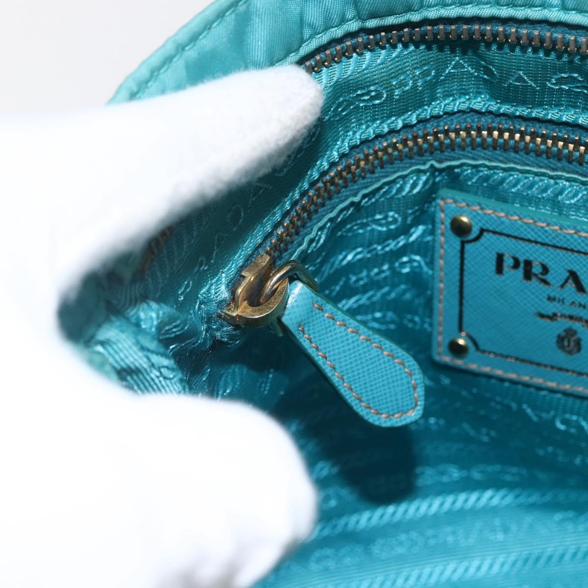 PRADA Shoulder Bag Nylon Light Blue Gold Auth 159589