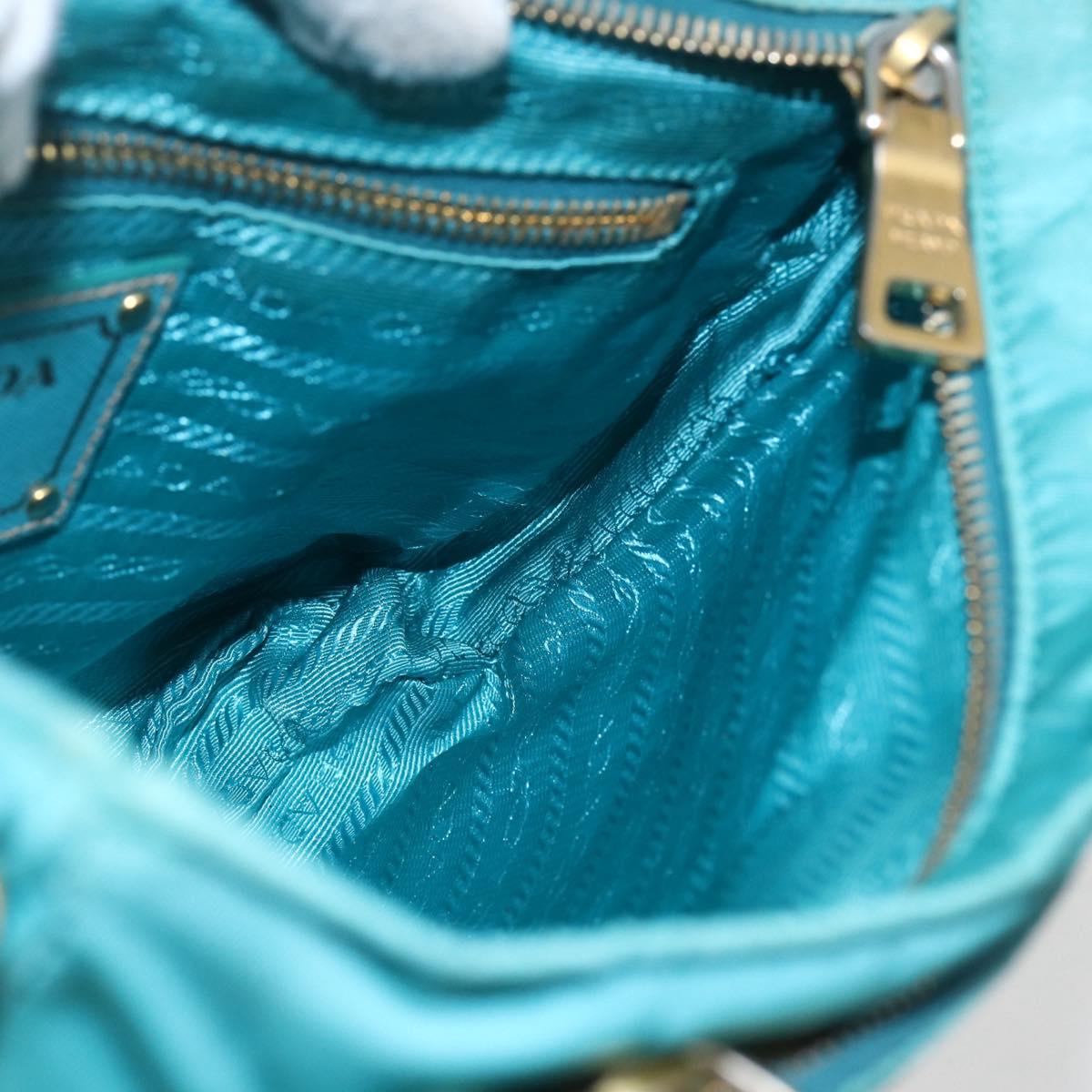 PRADA Shoulder Bag Nylon Light Blue Gold Auth 159589