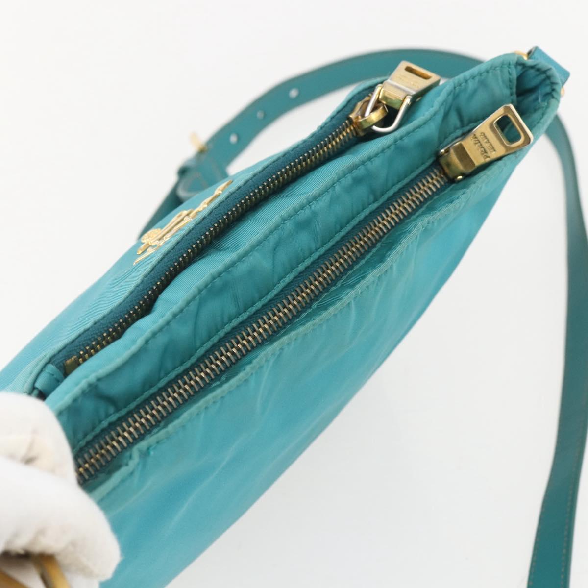 PRADA Shoulder Bag Nylon Light Blue Gold Auth 159589