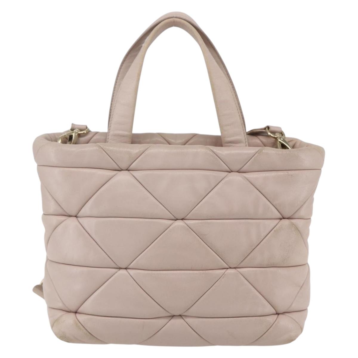 PRADA Hand Bag Leather 2way Pink Gold Auth 159590