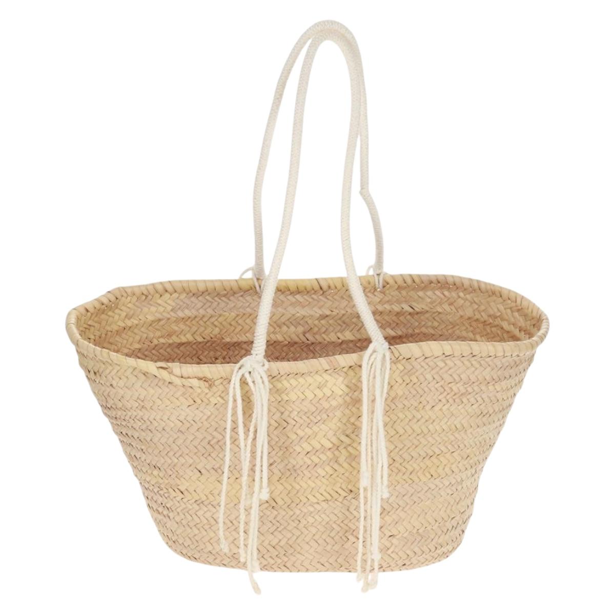CELINE Basket Bag Hand Bag Raffia Beige Auth 159620V