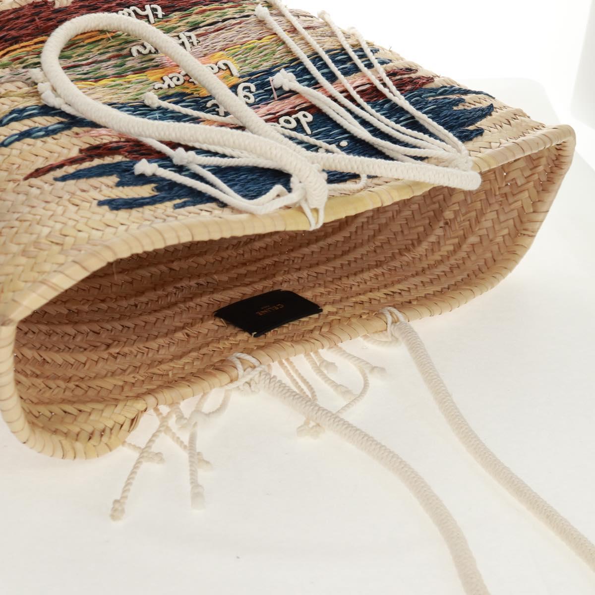CELINE Basket Bag Hand Bag Raffia Beige Auth 159620V
