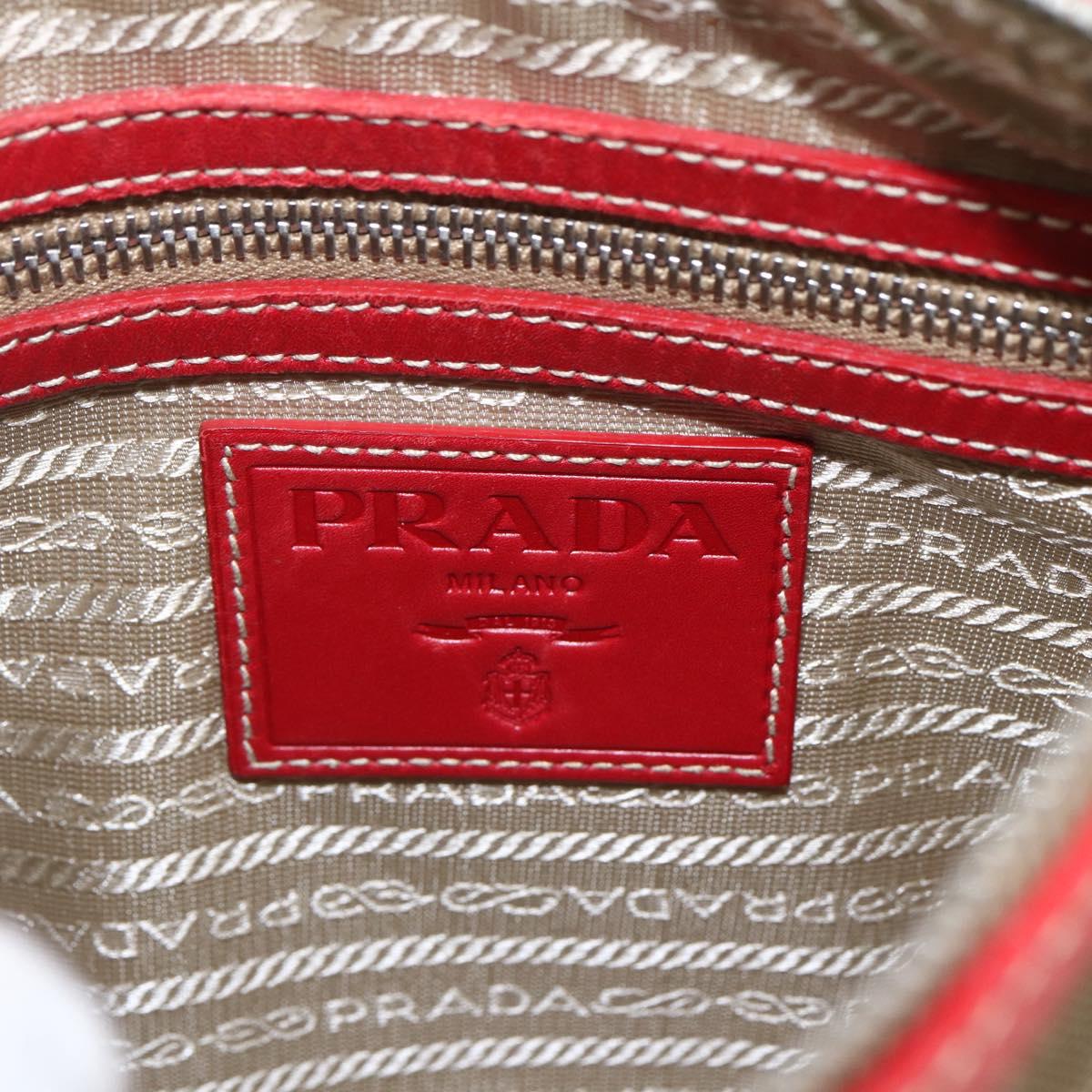 PRADA Shoulder Bag Canvas Beige Silver Auth 159720