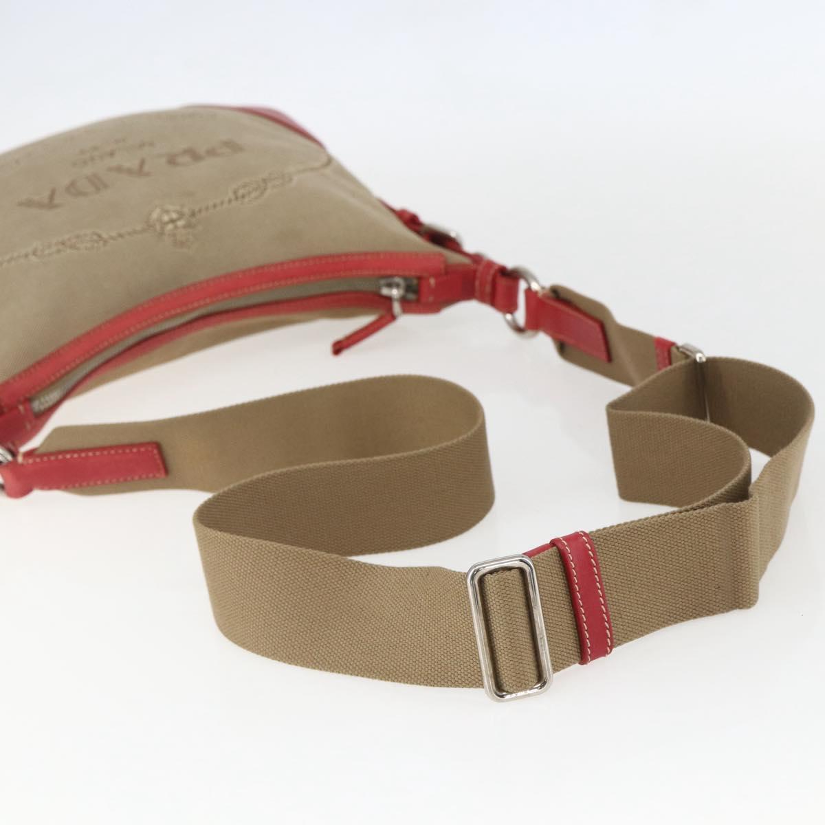 PRADA Shoulder Bag Canvas Beige Silver Auth 159720