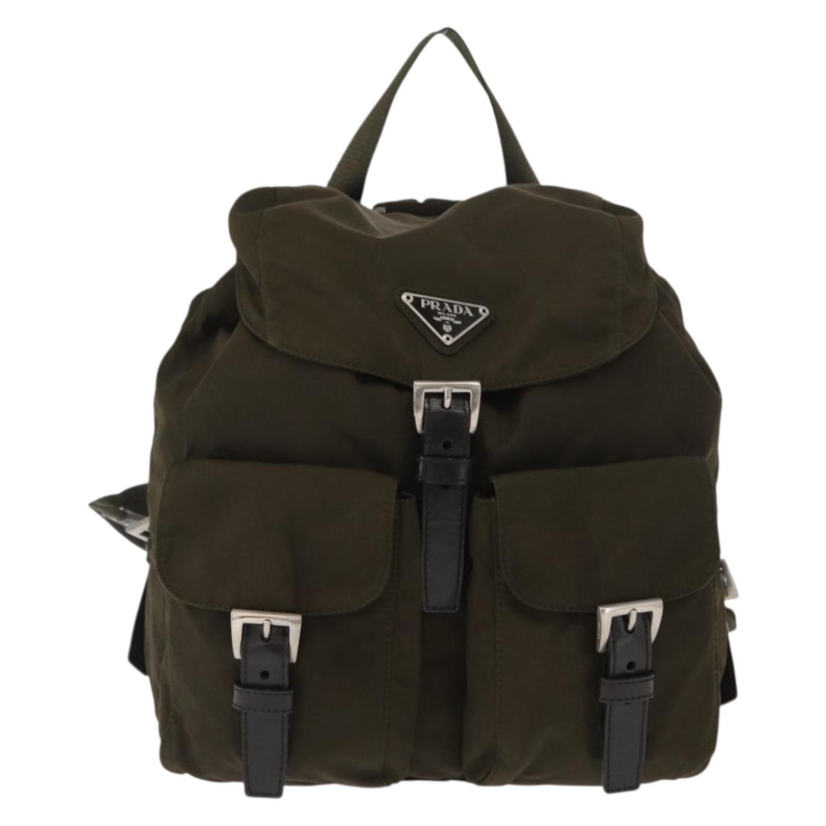 PRADA Backpack Nylon Khaki Silver Auth 159721