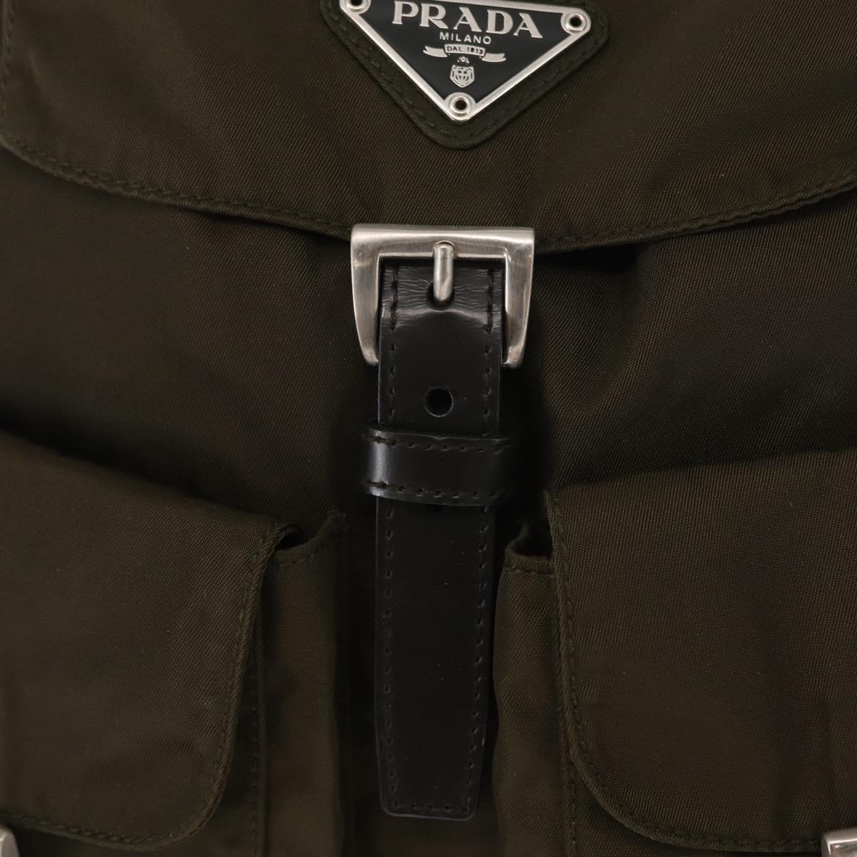 PRADA Backpack Nylon Khaki Silver Auth 159721