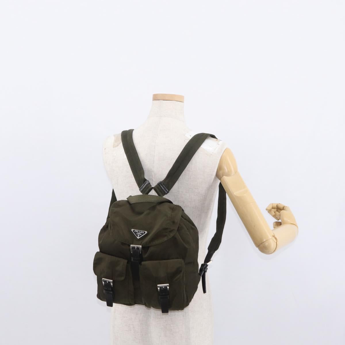 PRADA Backpack Nylon Khaki Silver Auth 159721