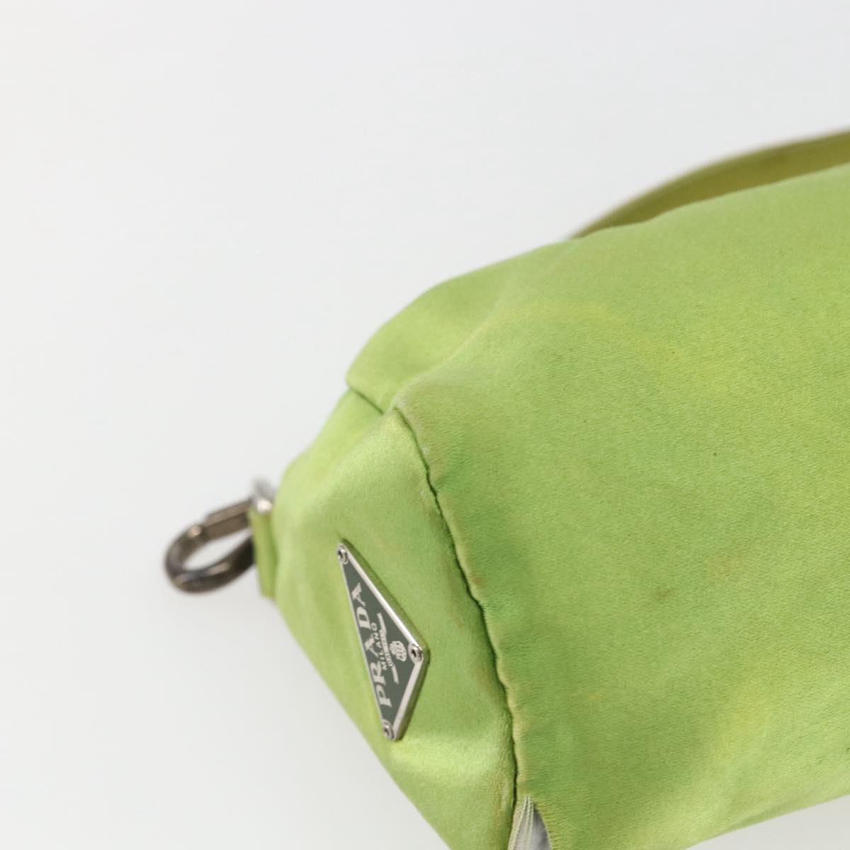 PRADA Hand Pouch Satin Green Silver Auth 159725