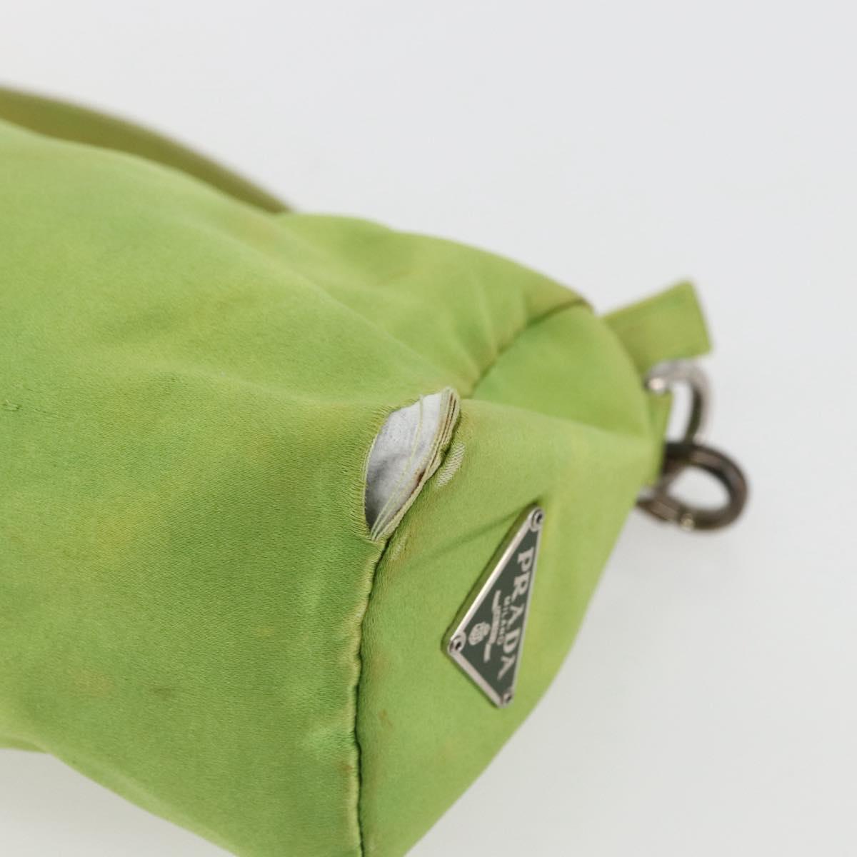 PRADA Hand Pouch Satin Green Silver Auth 159725