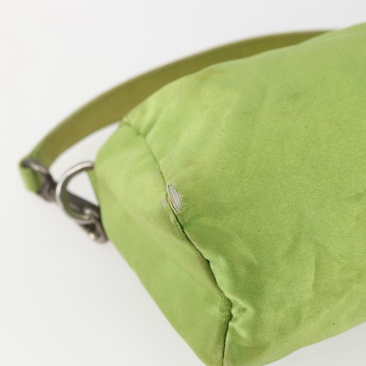 PRADA Hand Pouch Satin Green Silver Auth 159725
