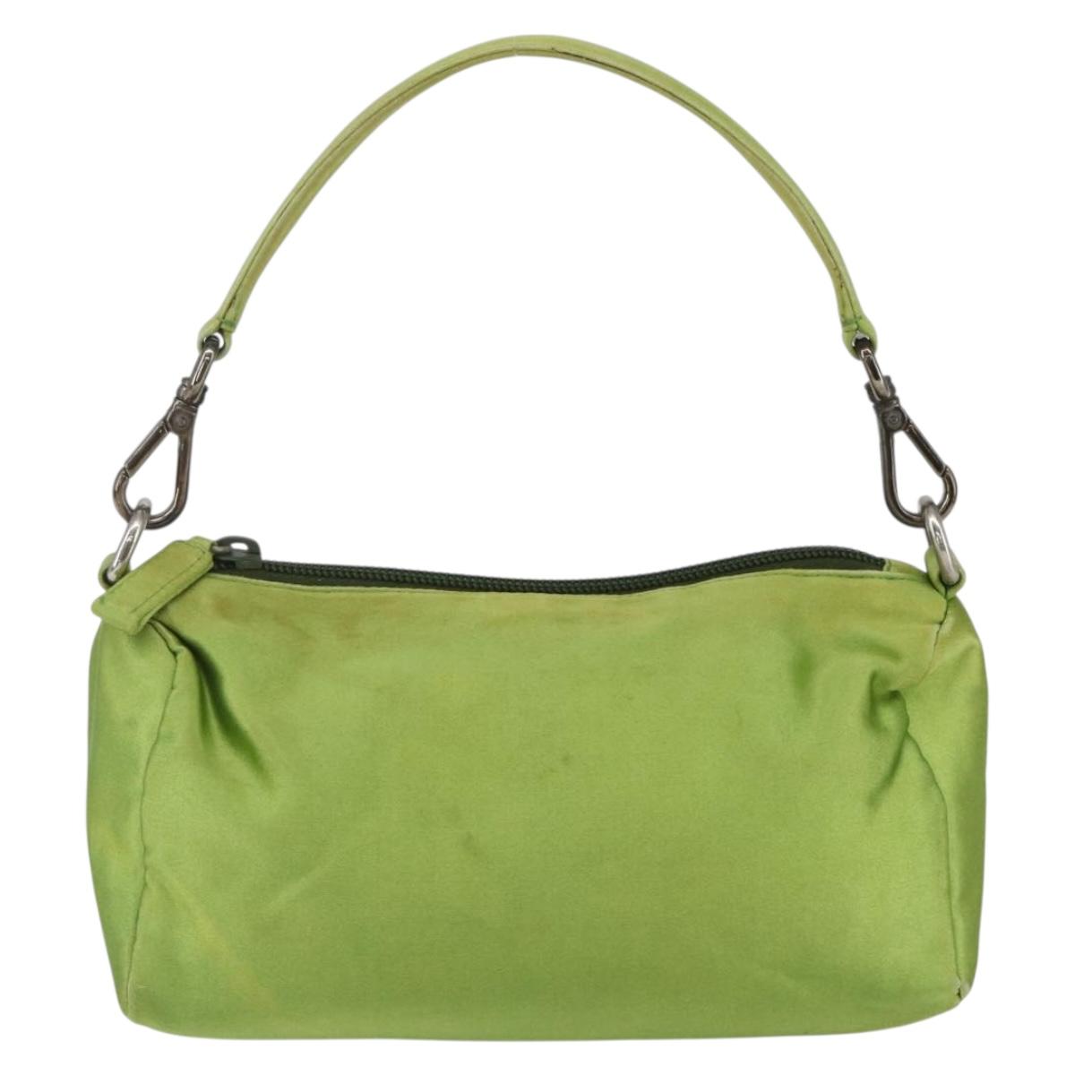 PRADA Hand Pouch Satin Green Silver Auth 159725