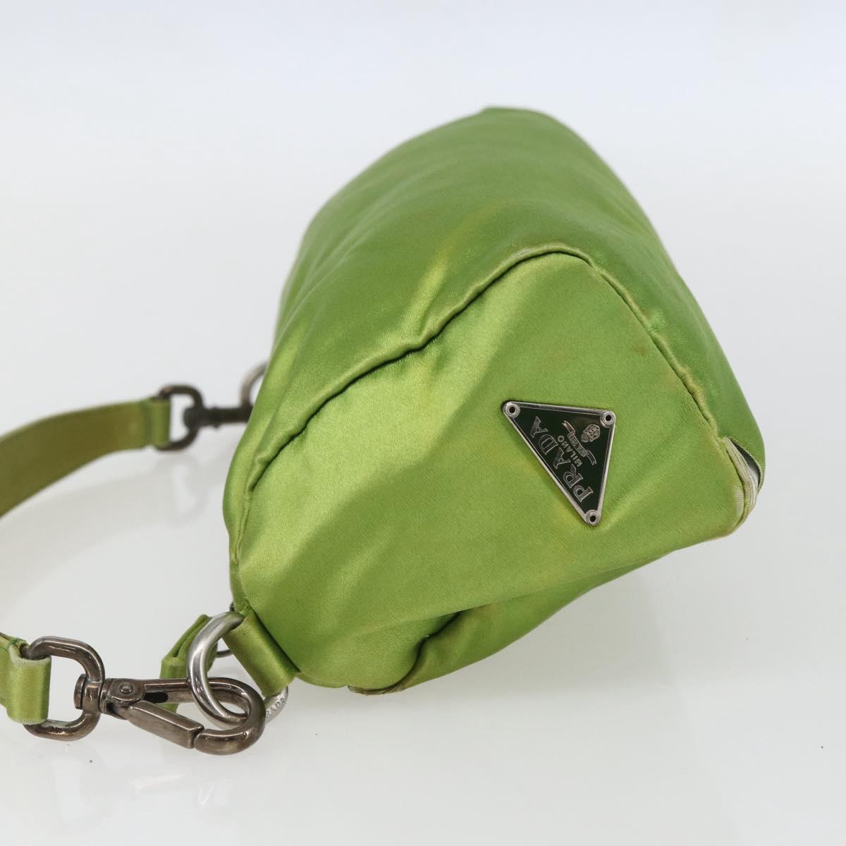 PRADA Hand Pouch Satin Green Silver Auth 159725