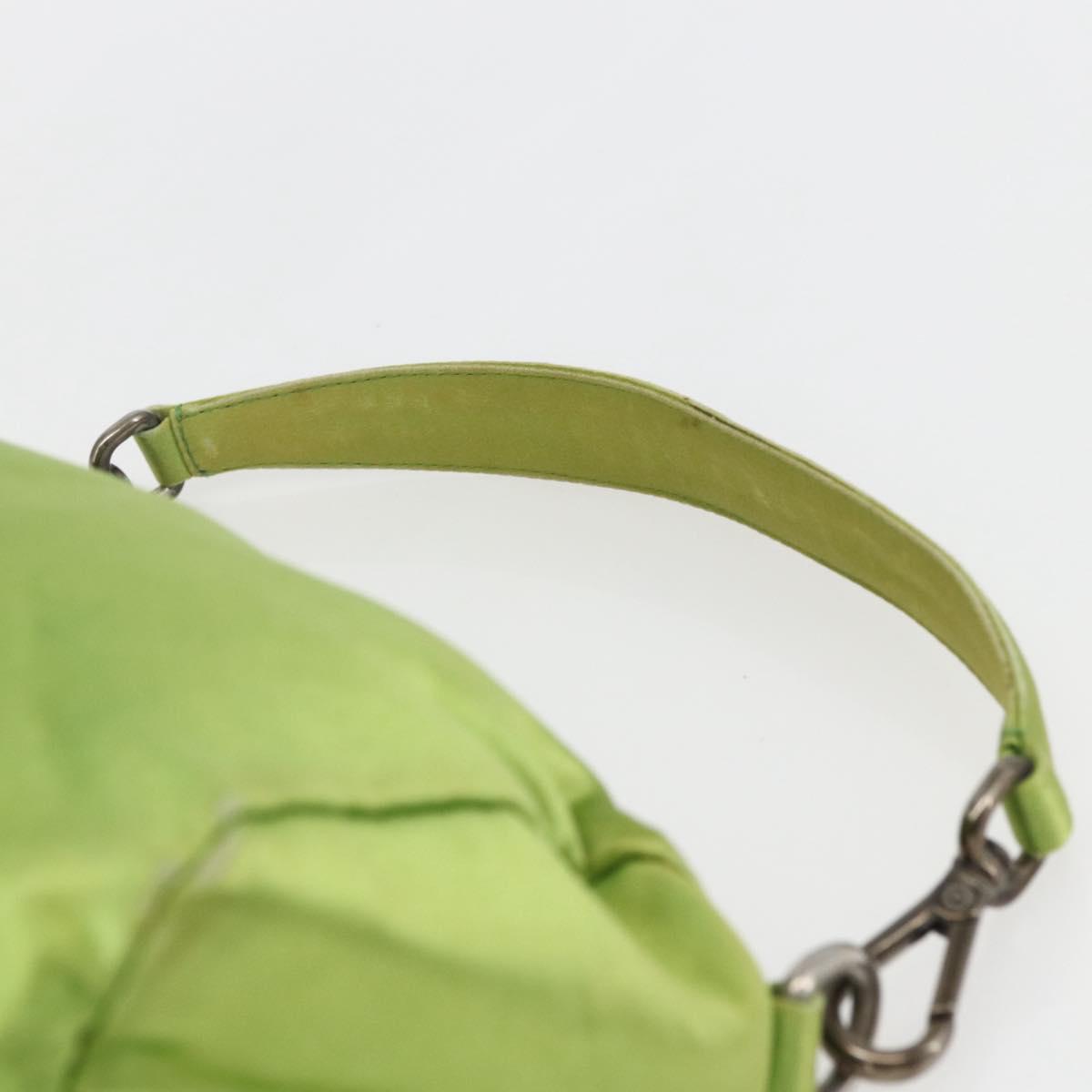 PRADA Hand Pouch Satin Green Silver Auth 159725