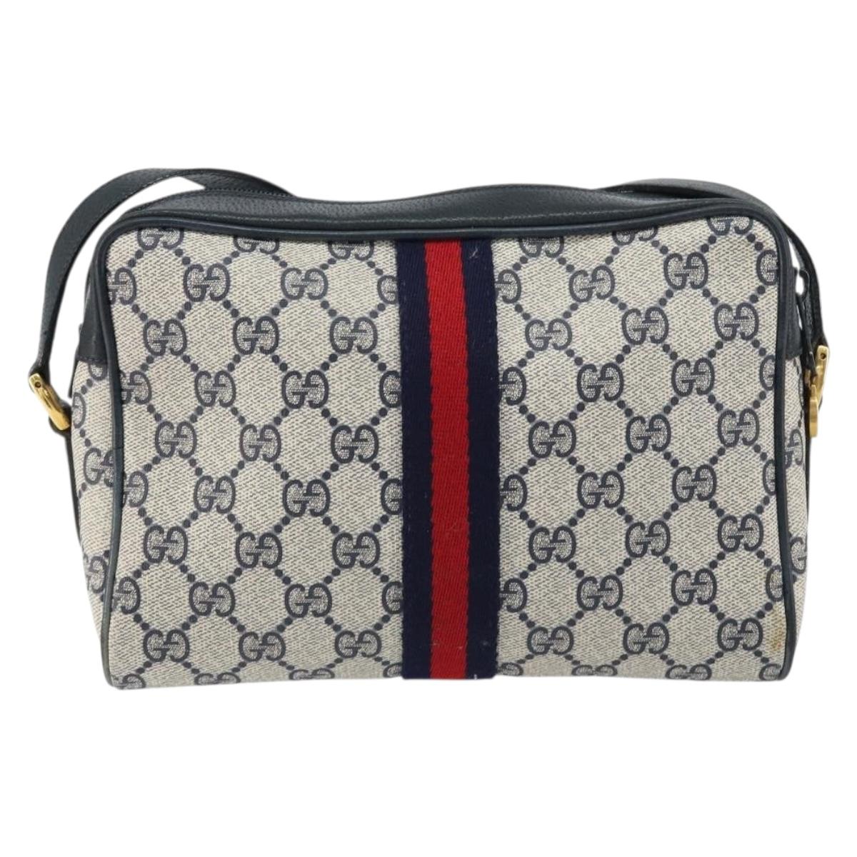 GUCCI GG Supreme Sherry Line Shoulder Bag PVC Navy Gold 75 02 004 Auth 159729