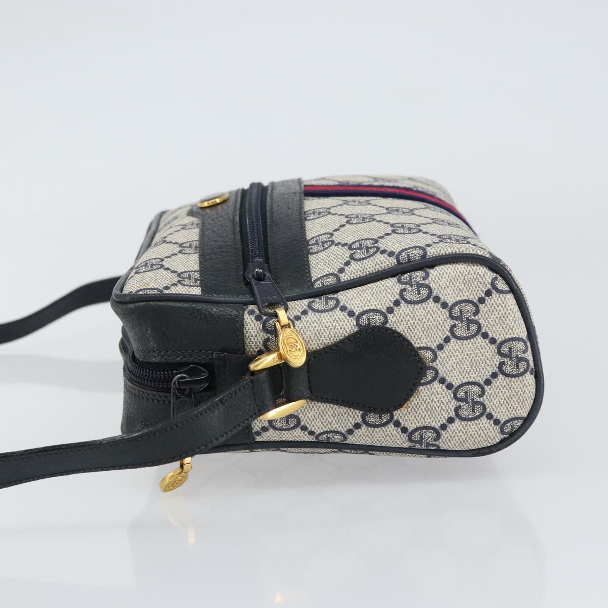 GUCCI GG Supreme Sherry Line Shoulder Bag PVC Navy Gold 75 02 004 Auth 159729