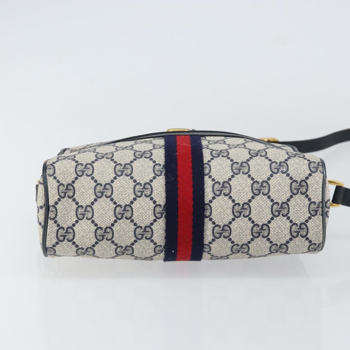 GUCCI GG Supreme Sherry Line Shoulder Bag PVC Navy Gold 75 02 004 Auth 159729