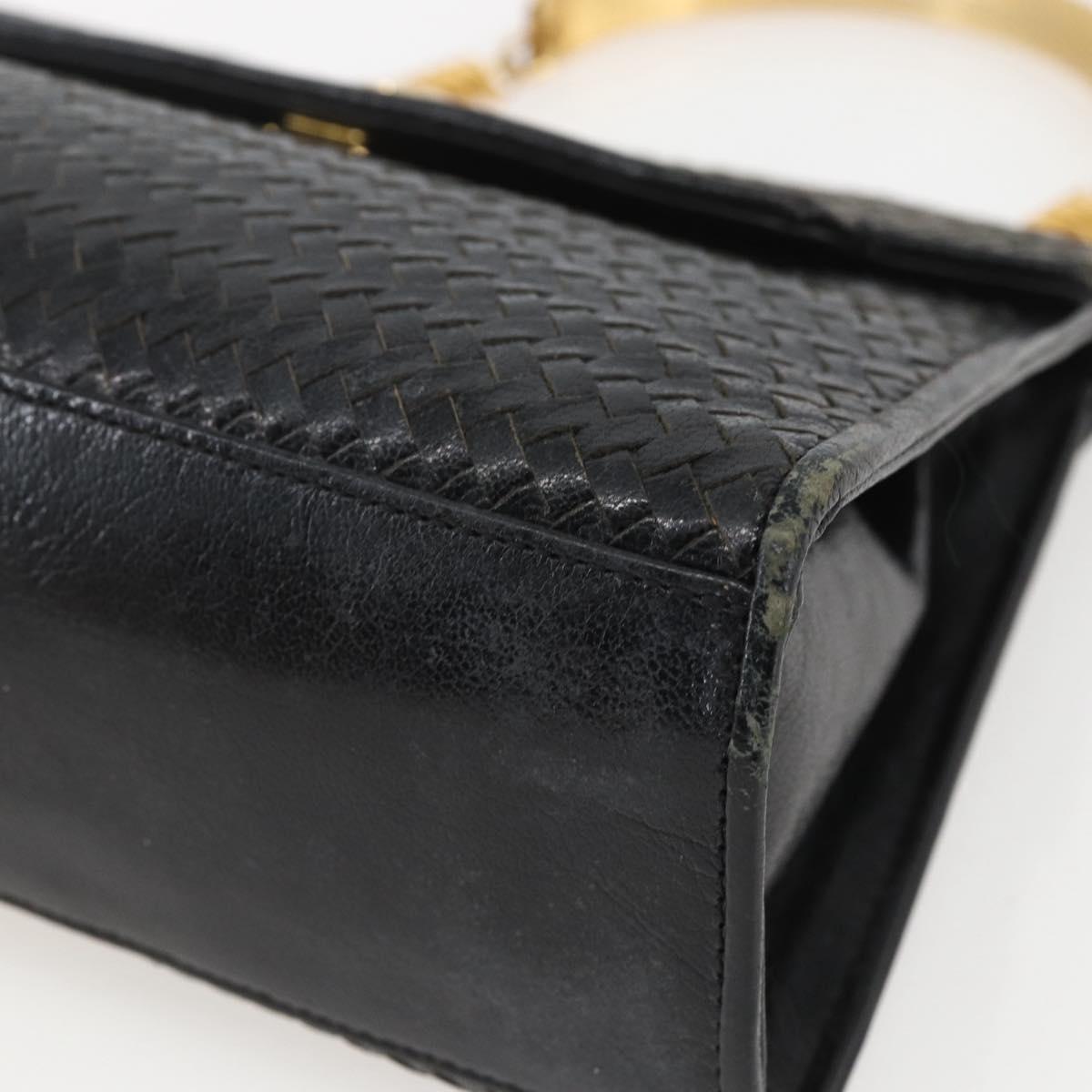 FENDI Hand Bag Leather Black Gold Auth 159731