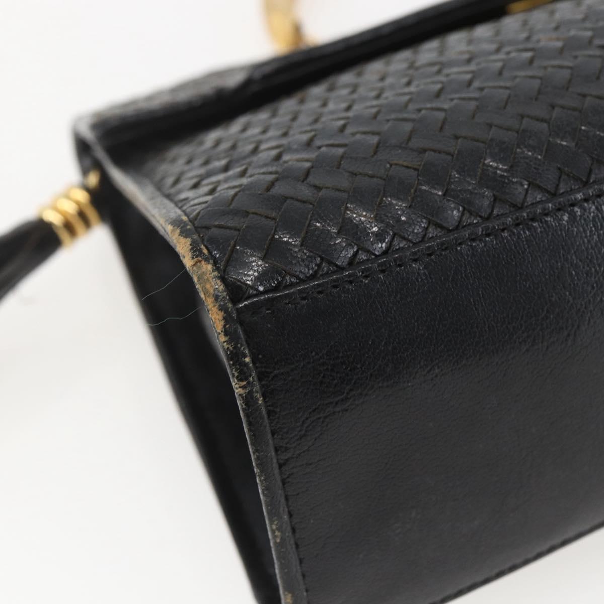 FENDI Hand Bag Leather Black Gold Auth 159731