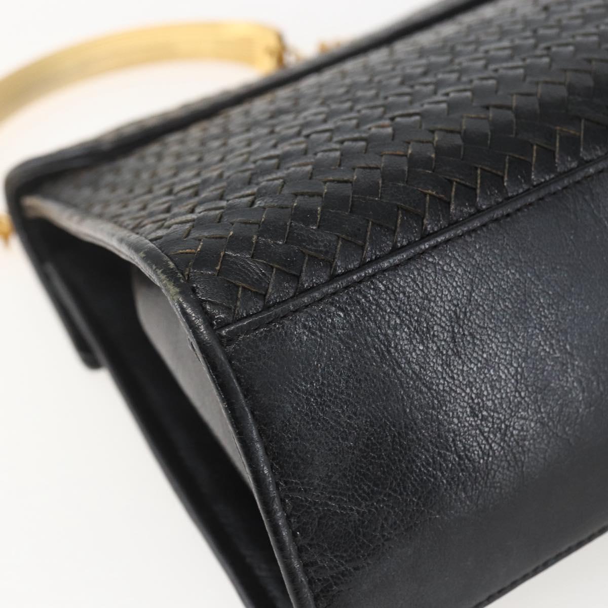 FENDI Hand Bag Leather Black Gold Auth 159731