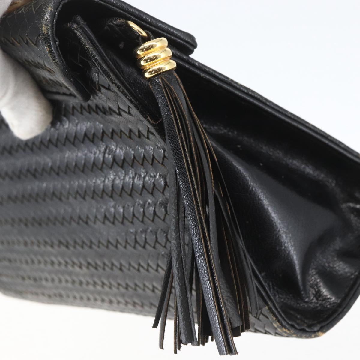 FENDI Hand Bag Leather Black Gold Auth 159731