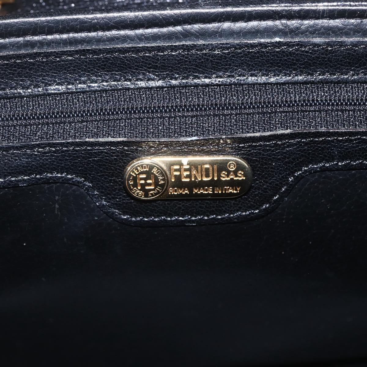FENDI Hand Bag Leather Black Gold Auth 159731