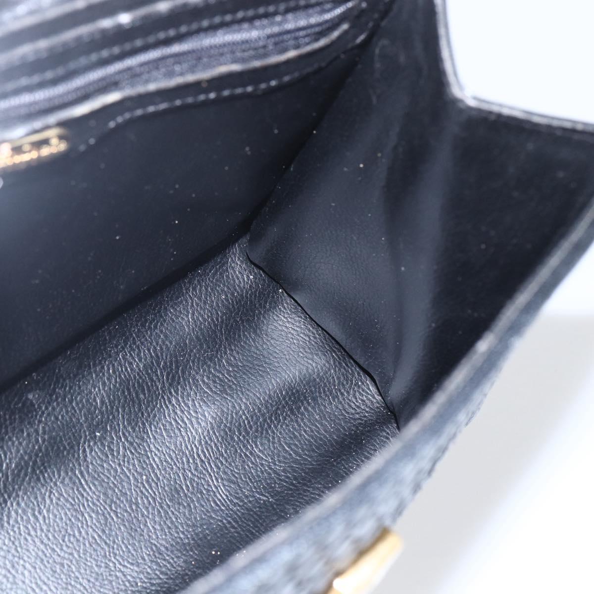 FENDI Hand Bag Leather Black Gold Auth 159731