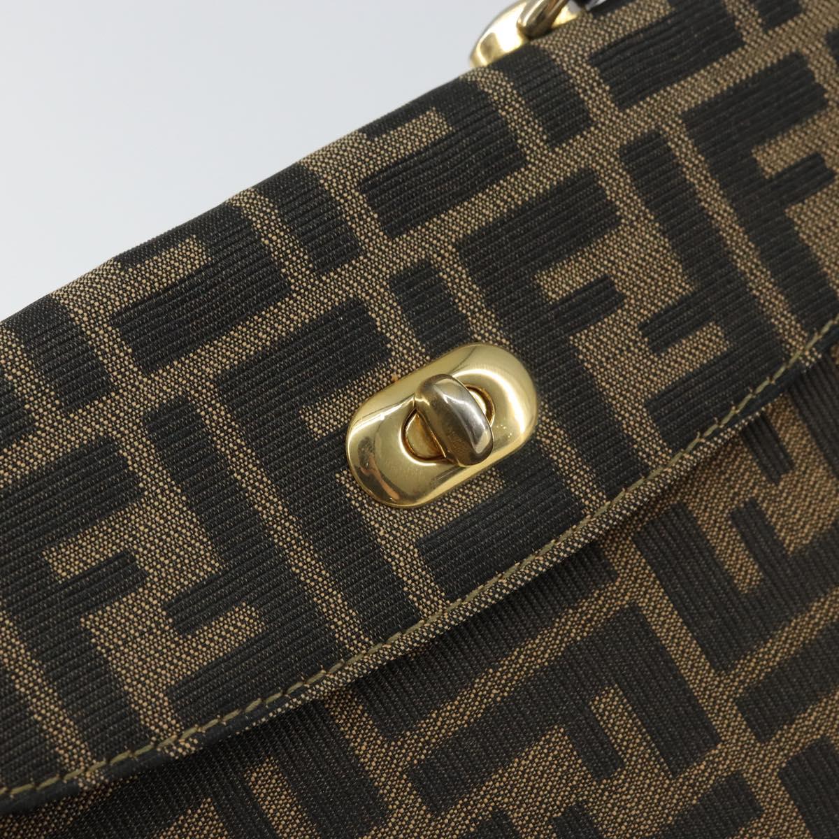 FENDI Zucca Canvas Hand Bag Black Brown Auth 159734