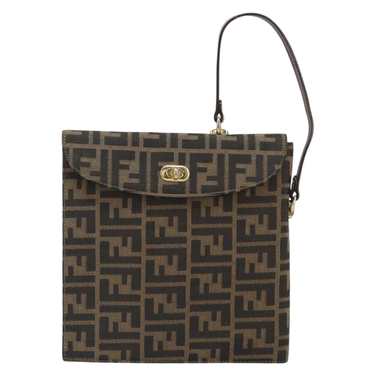 FENDI Zucca Canvas Hand Bag Black Brown Auth 159734