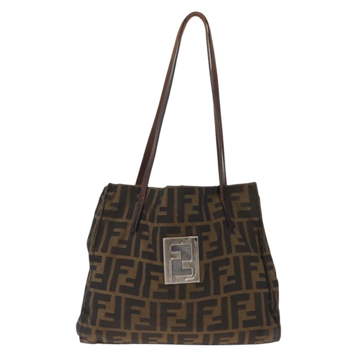 FENDI Zucca Canvas Tote Bag Black Brown Auth 159736